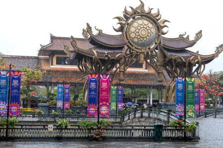 Ba Na Hills, Vietnam-27 Feb, 2024: Sun Gate at the entrance of Ba Na Hills resort. Ba Na Hills is a popular tourist destination featuring a replica of a French medieval townのeditorial素材