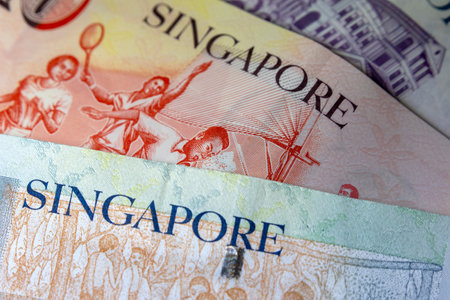 Close up of Singapore dollars, the Currency of the city-state of Singaporeの写真素材