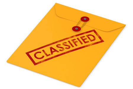 Yellow envelope with classified word, 3d rendering