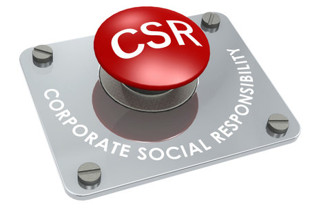CSR for corporate social responsibility red button, 3d rendering