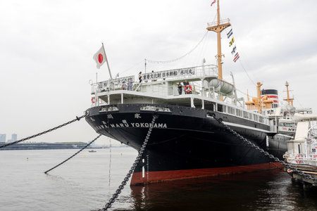 Yokohama, Japan- 19 May 2024: The NYK Maritime Museum and NYK Hikawa Maru in Yokohama, Japan. It is a museum ship which is permanently docked beside Yamashita Park in Yokohamaのeditorial素材
