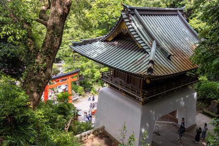 Kamakura, Japan- 14 May, 2024: Enoshima Shrine Gatehouse in Enoshima island, Japan. This gate is is named Zuishinmon. It can be taken to mean pure soulのeditorial素材
