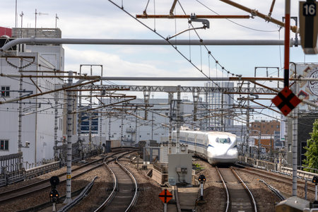 Nagoya, Japan- 9 May, 2024: A Shinkansen bullet train is arriving at station in Nagoya, Japan....