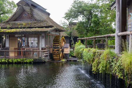 Kawaguchiko, Japan- 16 May 2024: Oshino Hakkai, a small village in the Fuji Five Lake region, located between Lake Kawaguchiko and Lake Yamanakako.のeditorial素材