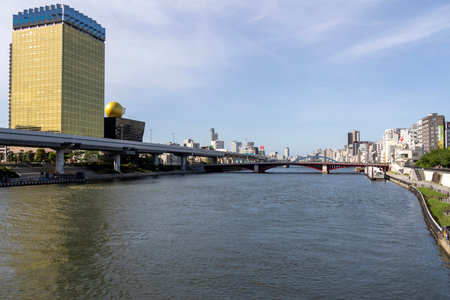 Tokyo, Japan- 11 May 2024: Sumida river and high-rise buildings in Tokyo Japanのeditorial素材