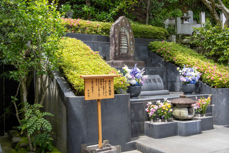 Kamakura, Japan- 14 May, 2024: Cemetery of Hase-dera temple in Kamakura, Japan. Hase-dera Buddhist temple is famous for housing a massive wooden statue of Kannon.のeditorial素材