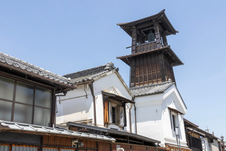 Kawagoe, Japan- 17 May, 2024: Cityscape of Kawagoe city in Saitama prefecture, Japan. Scenery of a small street with a bell tower called Time's bell.のeditorial素材