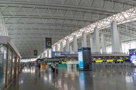 Guangzhou, China- 10 Jun 2024: Departure area of Guangzhou Baiyun International Airport In China.のeditorial素材