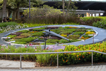 Singapore-29 Jun 2024: Floral Clock in Gardens by the Bay. It is a working clock made of flower beds