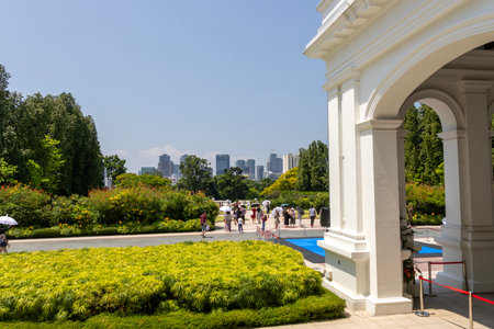 Singapore- 28 Jul 2024: People visits to Istana Main Building. The Istana is the official residence and office of the President of Singapore.のeditorial素材
