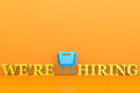 Job opening concept with wre are hiring word and chair, 3d renderingの写真素材