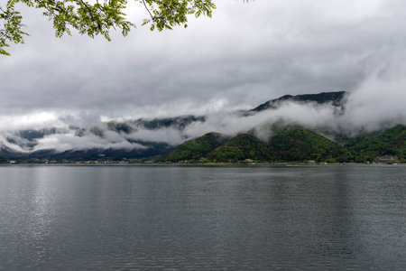 Spring Kawaguchiko Lake in Japanの写真素材