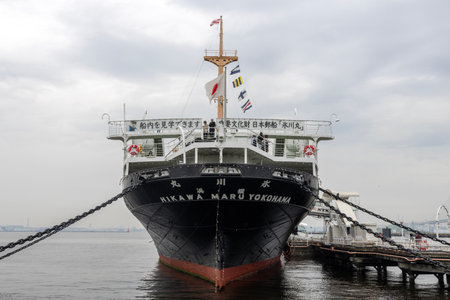 Yokohama, Japan- 19 May 2024: The NYK Maritime Museum and NYK Hikawa Maru in Yokohama, Japan. It is a museum ship which is permanently docked beside Yamashita Park in Yokohamaのeditorial素材