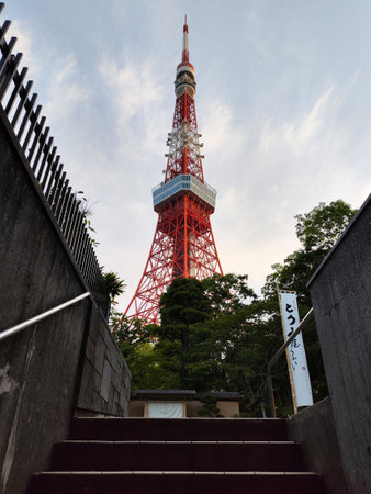 Tokyo, Japan- 11 May, 2024: The view of Tokyo Tower from the vicinity of Shiba Park. Japan. It is a communications and observation towerのeditorial素材