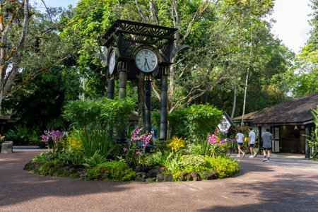 Singapore- 19 Apr, 2024: The Clock Tower inside the Singapore Botanic Garden in Singapore. Singapore Botanic Gardens was inscribed as a UNESCO World Heritage Site on 4th July 2015のeditorial素材