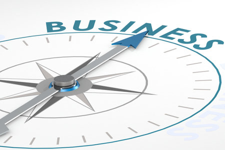 Business word on blue compass, 3d renderingの写真素材