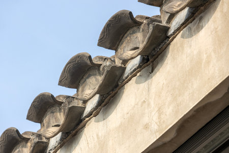 Detail of the roof tile of ancient Chinese houseの写真素材