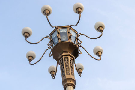 Street lamp on Tiananmen Square in Beijing, China with blue skyの写真素材