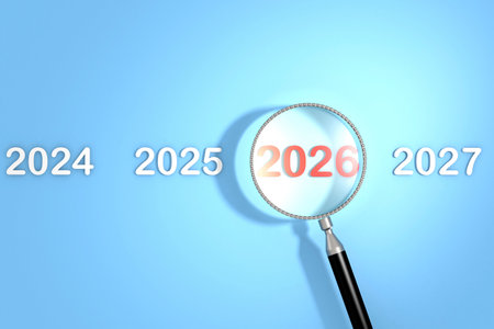 Year 2026 under magnifying glass, 3d rendering
