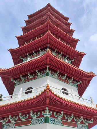 Traditional landmark of Chinese pagoda in Chinese Garden.の写真素材