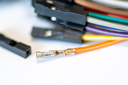 Detail of bunch of electronic cables connectorの写真素材