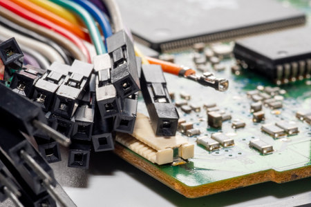 Detail of bunch of electronic cables connector