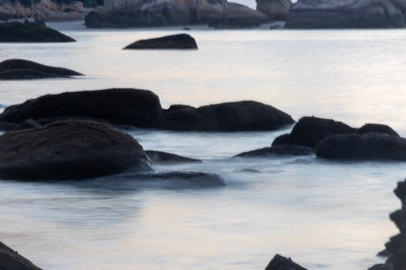 Sunrise at Teluk Cempedak, also known as Palm Beach, which is located in Kuantan, Malaysiaの写真素材
