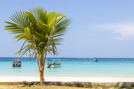 Breathtaking and scenic view of the beach at Redang Island, Malaysia. Redang Island is acknowledged for its crystal clear water and white sandy beachesの写真素材