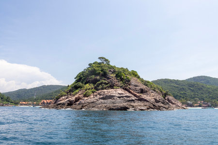 Beautiful  and unique rock formation at Long Beach of Redang Island, Malaysia.の写真素材
