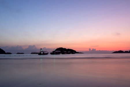 Beautiful sunrise at Redang Island, Malaysiaの写真素材