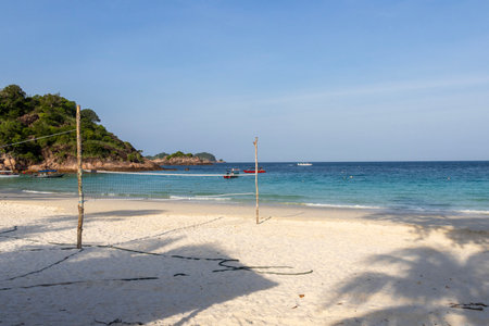 Landscape of beautiful tropical beach at Redang island, Malaysia with volleyball net.の写真素材