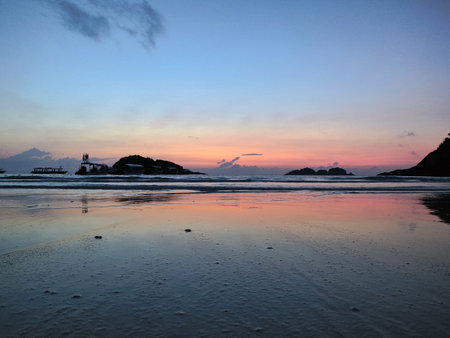 Breathtaking and scenic view of the beach during sunrise at Redang Island, Malaysiaの写真素材