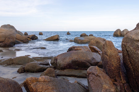Unique rock formation at Teluk Cempedak Beach at Kuantan, Malaysia. is a picturesque and popular destinationの写真素材