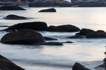 Sunrise at Teluk Cempedak, also known as Palm Beach, which is located in Kuantan, Malaysiaの写真素材