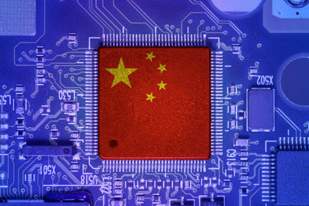 Red flag on a semi conductor soldered on PCB.の写真素材