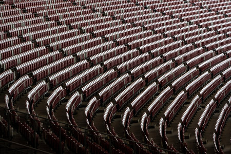 Seat arrangement inside Singapore National Stadium. With a 55,000 seating capacity, it offers breathtaking views of the waterfront and city skylineの写真素材