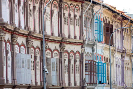 Colorful heritage building along the Tanjung Pagar Road in Singapore.の写真素材
