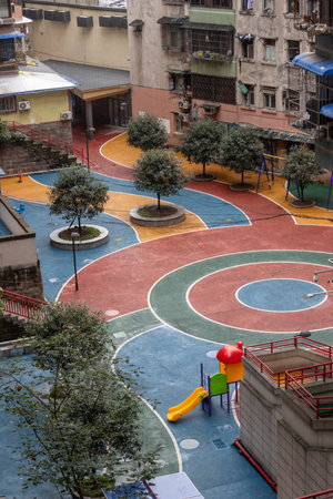 View of Linhua Road Residential Complex in Chongqing, China. It is the most authentic old Chongqing residential area,  famous for its complex and colourful pathwaysの写真素材