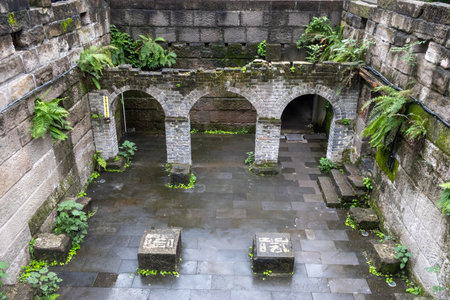 French Charity Hall or Benevolent Hall located at the top of the mountain in the Mountain City Alley in Chongqing, China.の写真素材