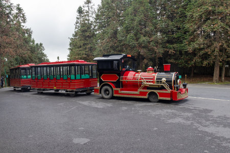 Chongqing, China-4 Nov 2025: Fairy Mountain train at Fairy Mountain National Forest Park in Wulong, Chongqing, China. Riding the train, visitors can enjoy the natural beauty in the most leisurely wayのeditorial素材