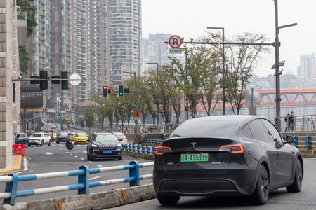 Chongqing, China- 2 Nov 2025: Road and street in Chongqing, China. Chongqing traffic are part of an extremely complex, three-dimensional road network built on a mountainous landscapeのeditorial素材