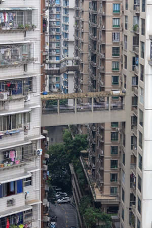 Chongqing, China- 2 Nov 2025: Amazing view from Kuixing Building, also known as Kuixing Tower or Kuixing Pavilion in Chongqing. It is the most visual representation of Chongqing's crazy architecture.のeditorial素材