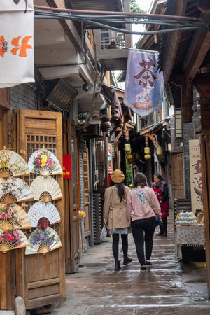Chongqing, China- 11 Nov 2025: Tourists visit to Ciqikou in Chongqing, China. Ciqikou is a well-preserved ancient town famous for its Ming and Qing Dynasty architectural styleのeditorial素材