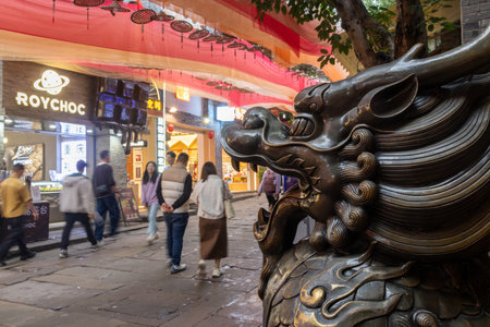 Chongqing, China- 11 Nov 2025: Tourists visit to famous attraction, Shibati or Eighteen Steps in Chongqing China. Shibati was an ancient and steep stairway in the old city of Chongqingのeditorial素材