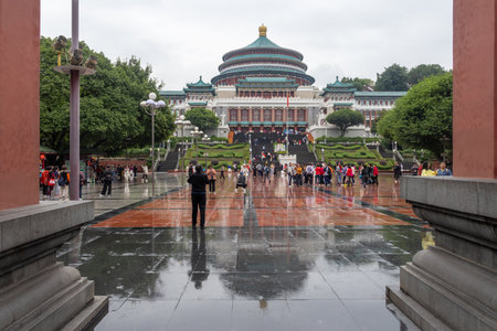 Chongqing, China- 7 Nov 2025: Gorgeous view of Great Hall of the People in Chongqing, China.  It serves as a venue for political meetings and cultural eventsのeditorial素材