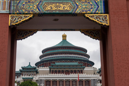 Chongqing, China- 7 Nov 2025: Gorgeous view of Great Hall of the People in Chongqing, China.  It serves as a venue for political meetings and cultural eventsのeditorial素材