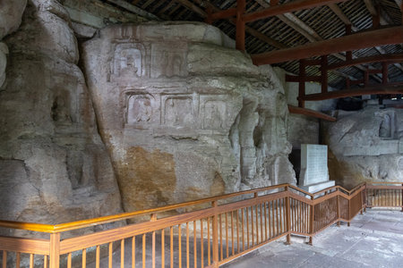 Dazu, China- 6 Nov 2025: View of Beishan Rock Cravings located at Dazu, China. the carvings are known for their exquisite craftsmanship, delicate style, and detailed depiction of a variety of themesのeditorial素材