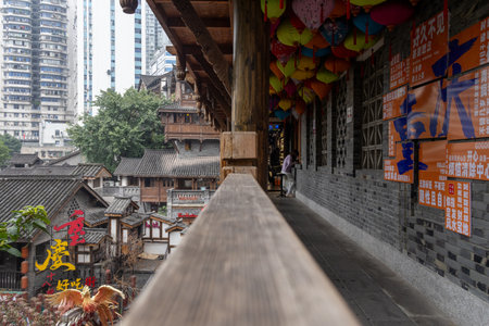 Chongqing, China- 3 Nov 2025: Wooden architecture at Shibati or Eighteen Stairs, in Chongqing, China. Shibati is a historic district and street  known for its traditional architecture,のeditorial素材