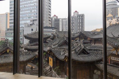 Chongqing, China- 11 Nov 2025: Beautiful architecture of Louhan temple in Chongqing, China. This...