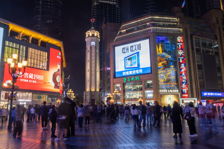 Chongqing, China- 2 Nov 2025: Liberation Monument, also called Jiefangbei in Chongqing city, China. Jiefangbei Monunment is the spiritual symbol of the victory of the Anti-Japanese Warのeditorial素材